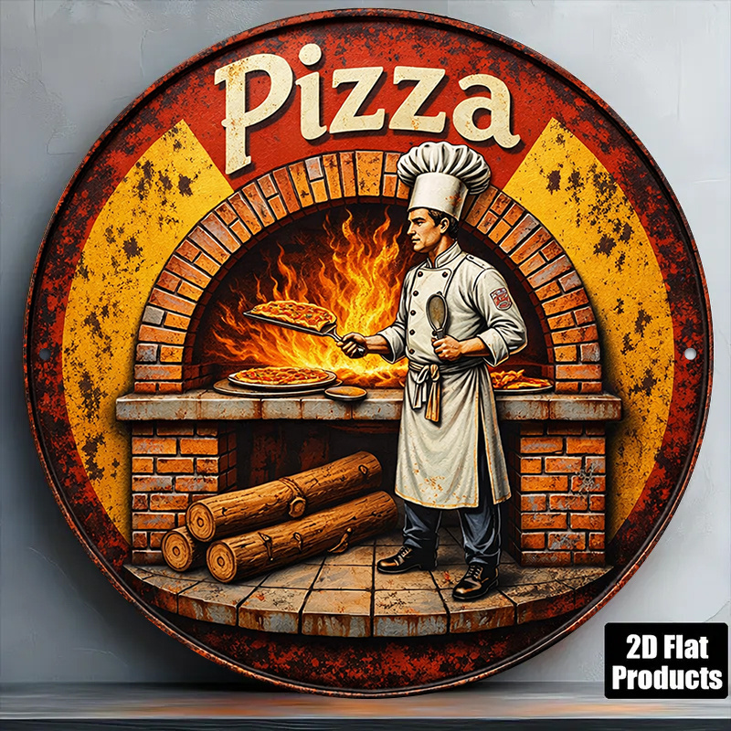 Vintage Collectible Plates - 2D Retro Metal Tabela, Vintage Pizza